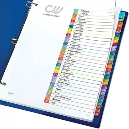 31 Separador Pestañas Numericas Avery Carpeta Multicolores - Avery - vista lateral