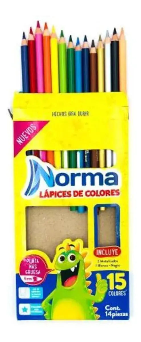 Caja 15 Lapices Colores Norma 12+3 Punta Gruesa Escolares - Norma