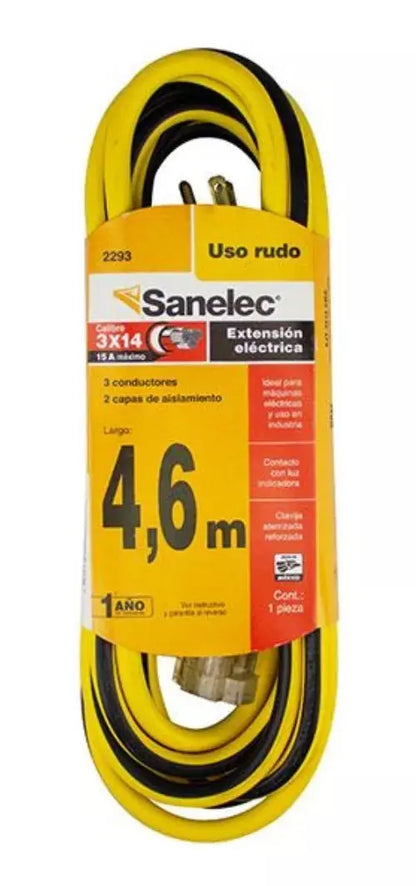 Extensión Eléctrica Sanelec Reforzada Luz Uso Rudo 4m - Sanelec