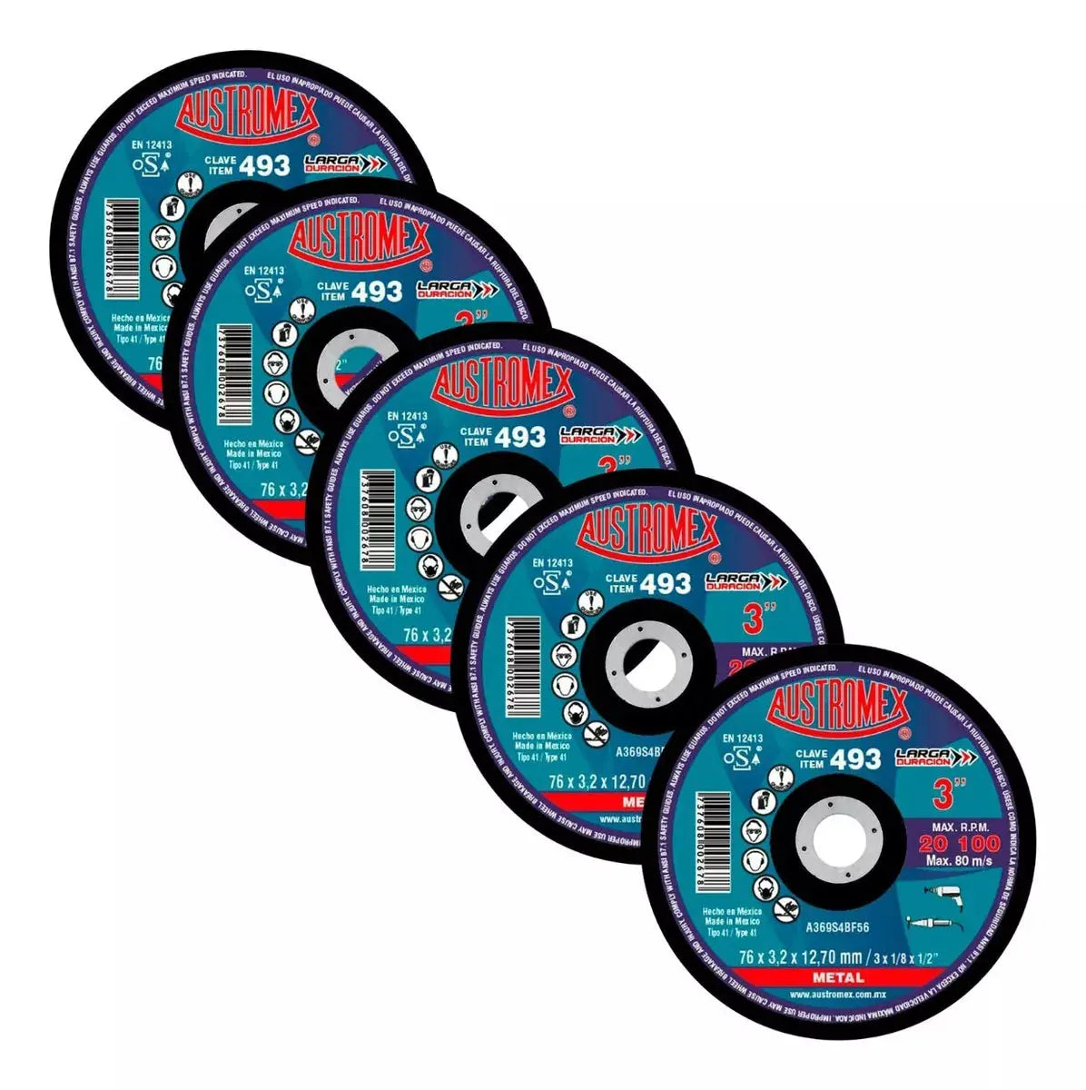 5pz Disco Abrasivo Corte 493 Austromex 3'' Grano 36 Metal - Austrodiam