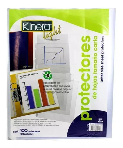 100 Pz Protector Hoja Light Kinera Tamaño Carta Translucido - Kinera - vista lateral