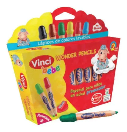 Set 6 Lápices De Colores Lavables Vinci Bebé + Sacapuntas - Vinci
