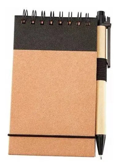 10 Libretas Bolsillo Chica Boligrafo Ecologica Pluma Colores Negro - Promopción
