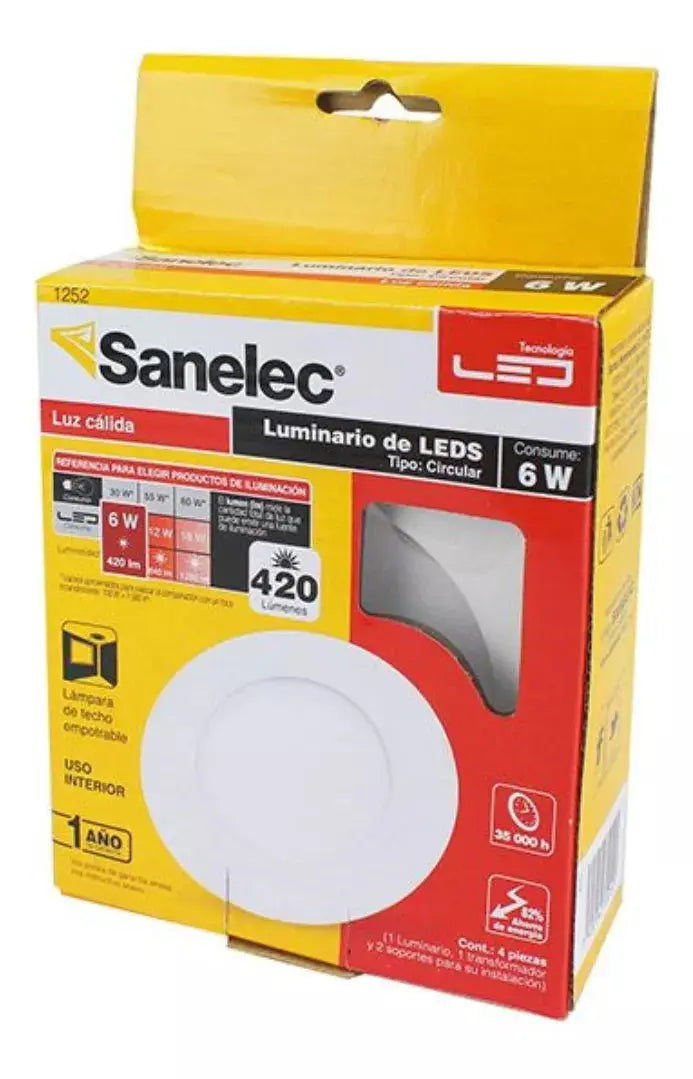 6 Piezas Panel Circular Led Empotrar Luz Calida Sanelec 6w - Sanelec - detalle