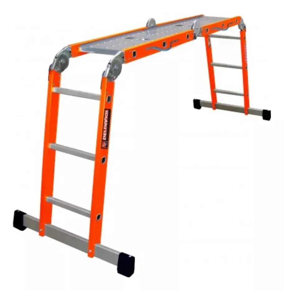 Escalera Acero Multiposiciones Peldaños Naranja 12 Escalones - Politec - empaque