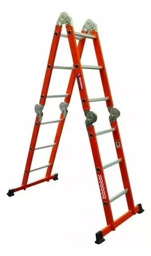 Escalera Acero Multiposiciones Peldaños Naranja 12 Escalones - Politec - vista trasera