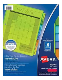 Avery Separadores Plásticos Insertables de Pestaña Grande, 8 Pestañas, 1 Juego - Avery - detalle