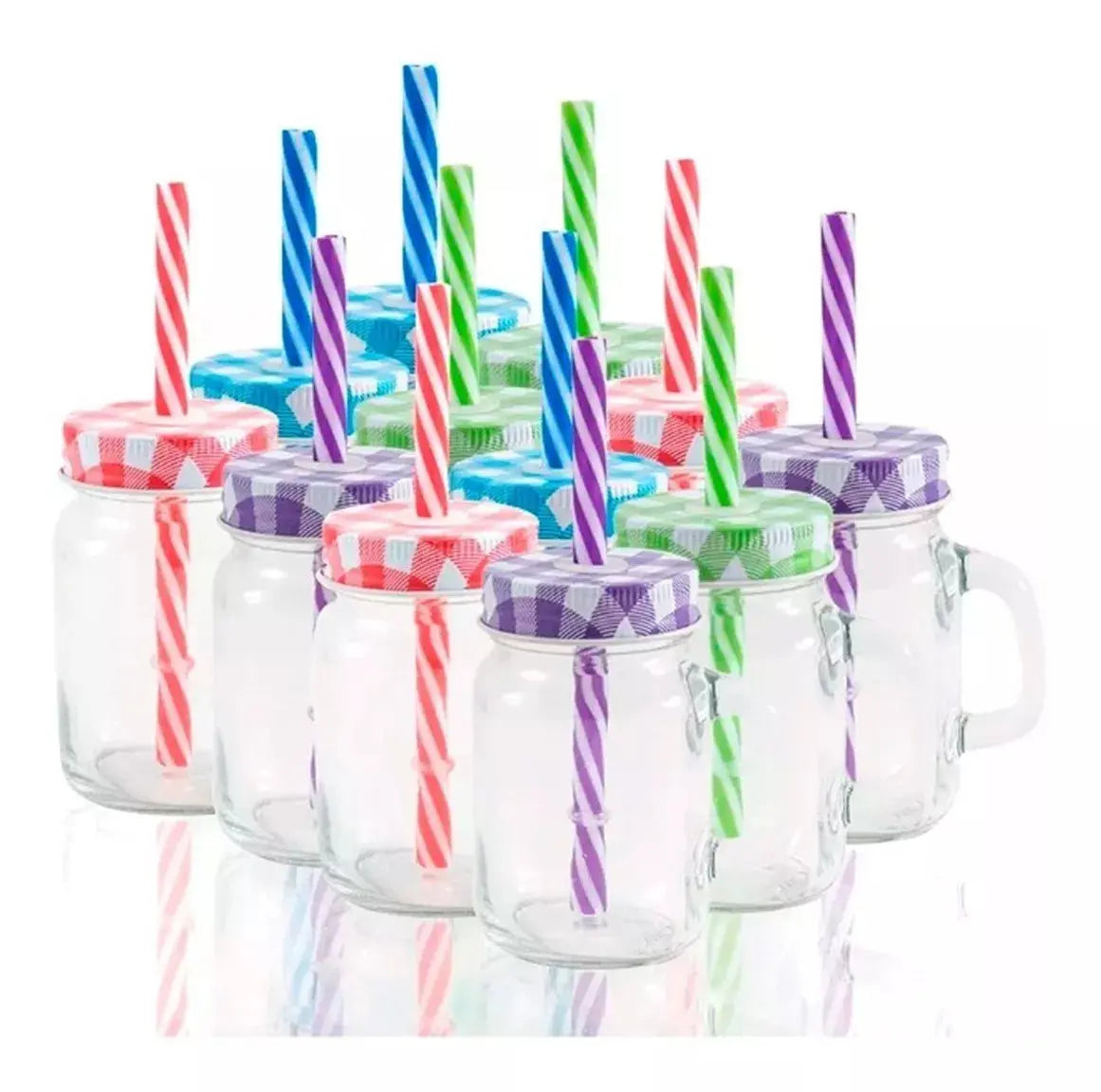 12 Mason Jars 4oz Mini Con Asa Frasco Tarro Vaso Tapa Popote - Vittori - contenido