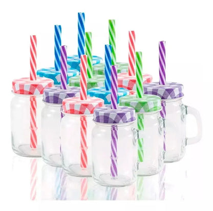 12 Mason Jars 4oz Mini Con Asa Frasco Tarro Vaso Tapa Popote - Vittori - contenido