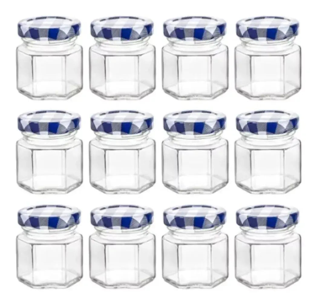 12 Frascos Mini Hexagonal Vidrio Tapa Mantel Almacena 45ml - Vittori - vista trasera