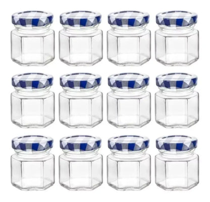 12 Frascos Mini Hexagonal Vidrio Tapa Mantel Almacena 45ml - Vittori - vista trasera