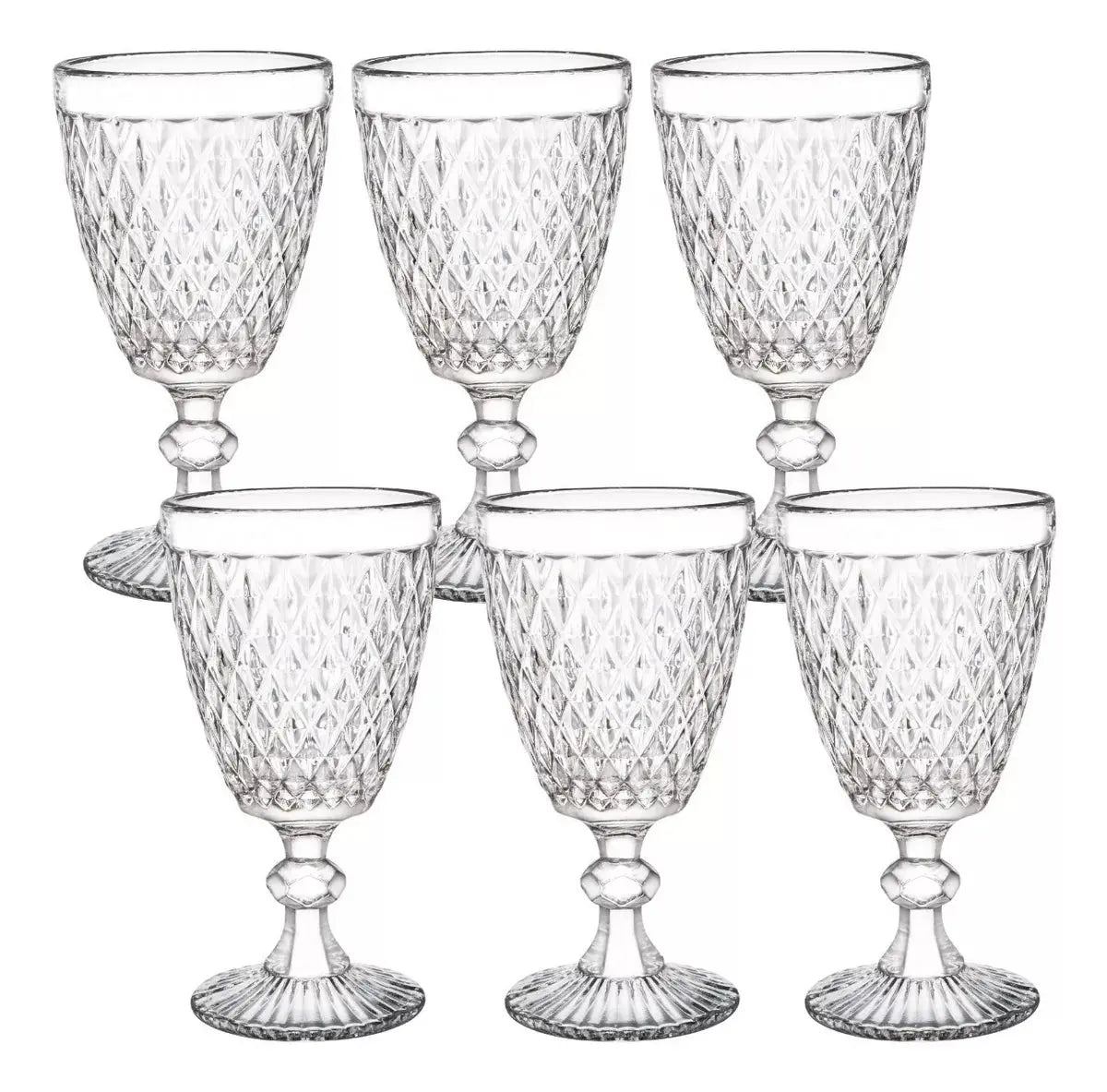 6 Copas Vino Tinto Blanco Vidrio Cortado Cristal Diamante - Vittori - empaque