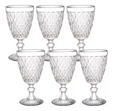 6 Copas Vino Tinto Blanco Vidrio Cortado Cristal Diamante - Vittori - empaque