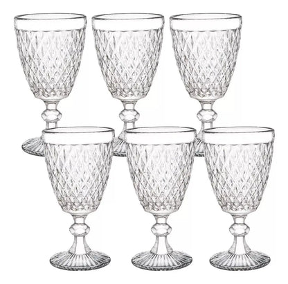 6 Copas Vino Tinto Blanco Vidrio Cortado Cristal Diamante - Vittori - empaque