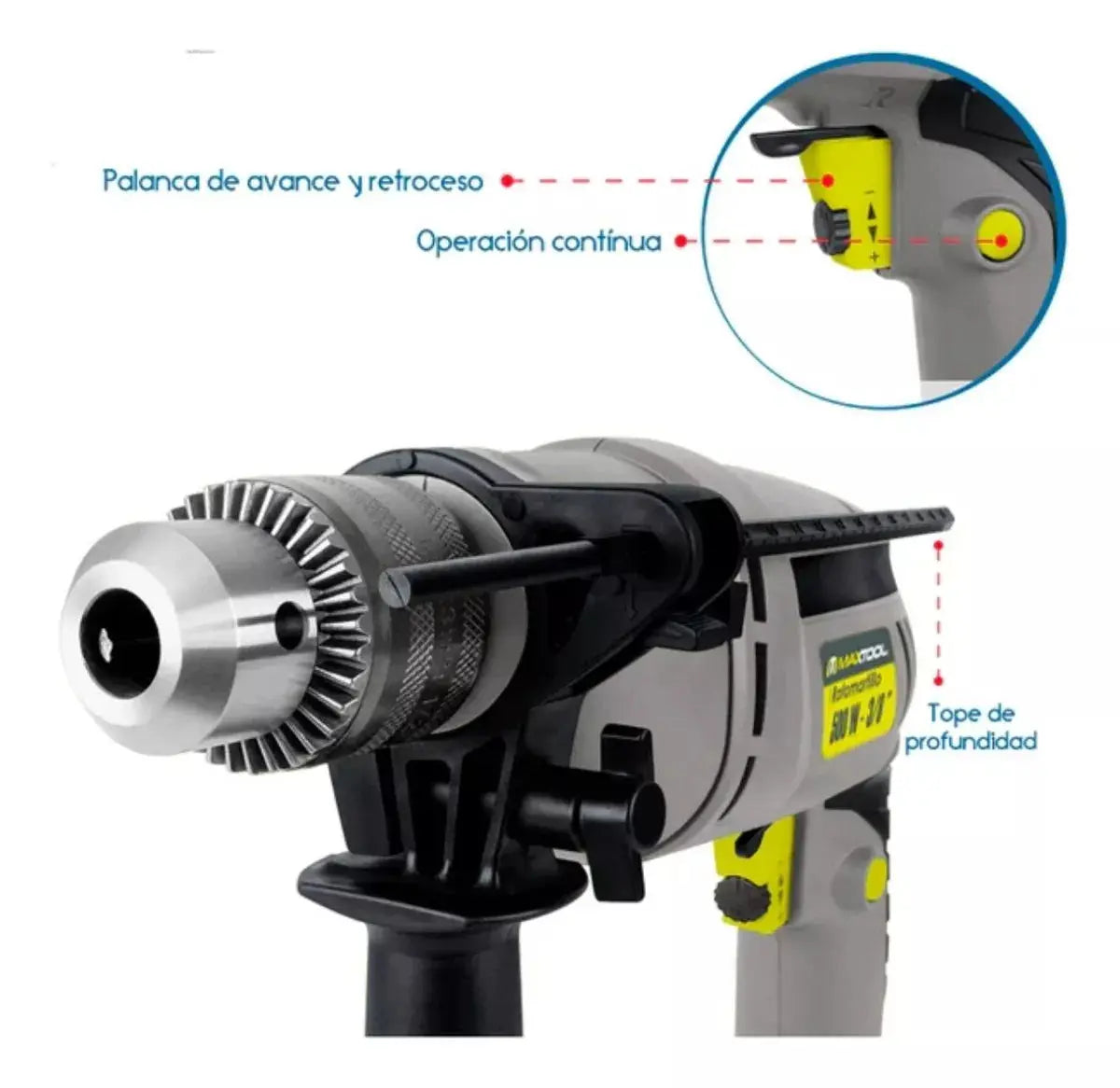 ROTOMARTILLO AKSI 500W de 3/8", Potencia de 500W, Broquero de 3/8", Línea DOMÉSTICA, 127V,Función de Taladro, Rotomartillo y Atornillador, reversible con ajuste de velocidad - Aksi - uso