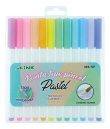 12 Plumones Marcadores A-ink Punta Tipo Pincel Color Pastel - Mae