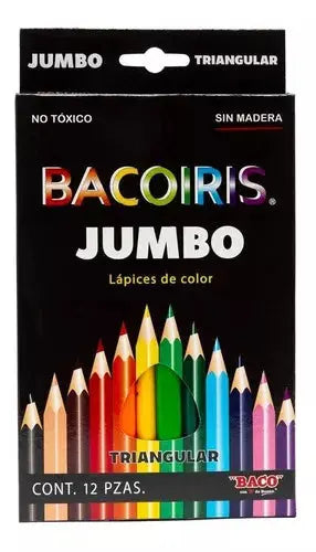 12 Lapices Colores Jumbo Baco Triangular Bacoiris Escolar - BACO