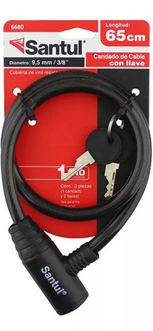 Candado Cable Llave Santul Acero Uso Ligero 65cm Largo - Santul - vista lateral