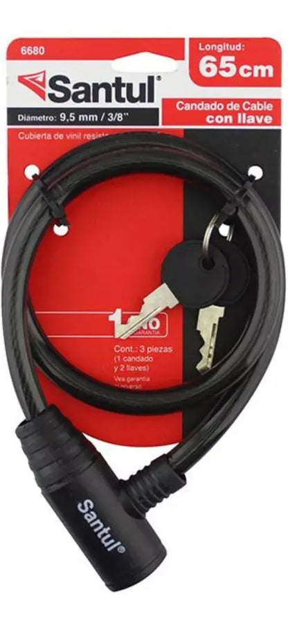 Candado Cable Llave Santul Acero Uso Ligero 65cm Largo - Santul - vista lateral