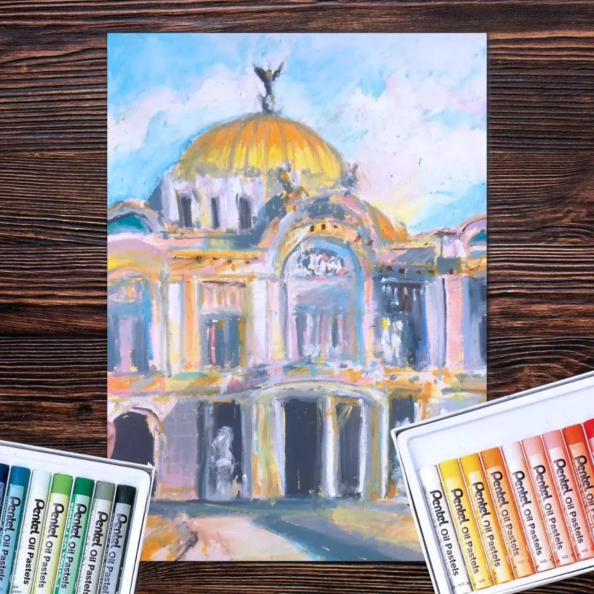 12 Pasteles Gises Tizas Aceite Pentel Arts Redondos Colores - Polvos Holi - empaque