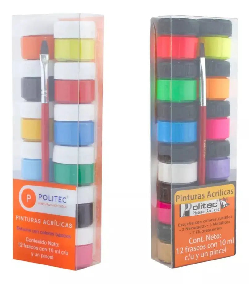Set Pintura Acrilica Politec 12 Clasicos + 12 Especiales - Politec - vista lateral