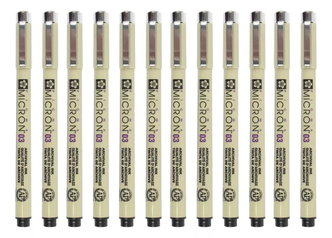 Estilógrafos Pigma Micrón Sakura Tamaños Y Colores Caja 12 P 003 de .15mm C/12 NEGRO - Sakura
