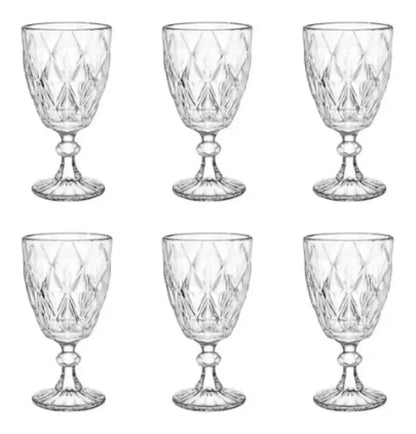 6 Copas Vidrio Labrado Cristal Libia Vino Tinto Blanco - Vittori