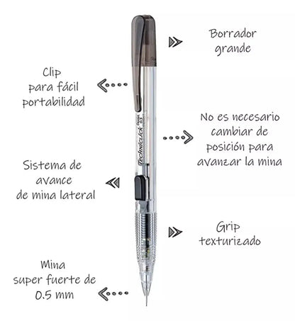 2 Lapicero Portaminas Pentel Techniclick 0.5mm C/borrador - Pentel - detalle
