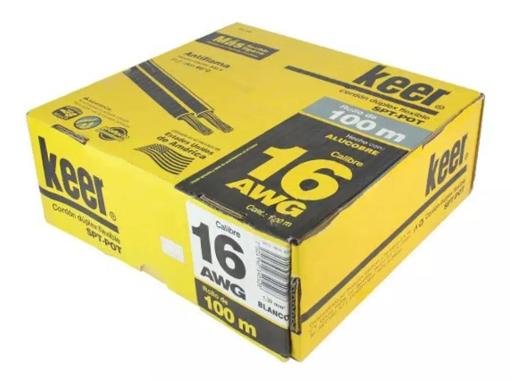 100m Cable Pot Blanco Alucobre Keer 16 Awg 13a 300v - Kronaline