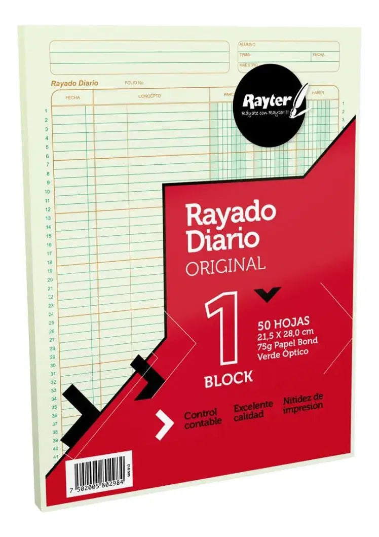 Rayado Diario Tamaño Carta 50 Hojas Verde Optico RAYTER - Rayter
