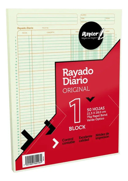 Rayado Diario Tamaño Carta 50 Hojas Verde Optico RAYTER - Rayter