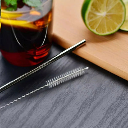 Popote Acero Inoxidable Pajilla Reutilizable Cepillo Limpieza Utensilios Drink Lab (8pzas) (Recto) - Drink Lab - vista lateral