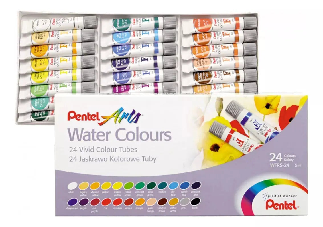 Estuche 24 Tubos Acuarelas Profesionales Pentel Arts 5ml - Pentel - empaque