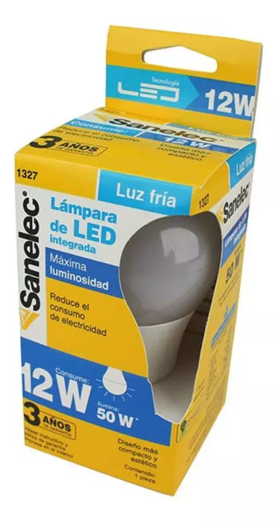 6 Pzs Foco Led Tipo A19 12w Sanelec Luz Blanca Fria 6500k - Sanelec