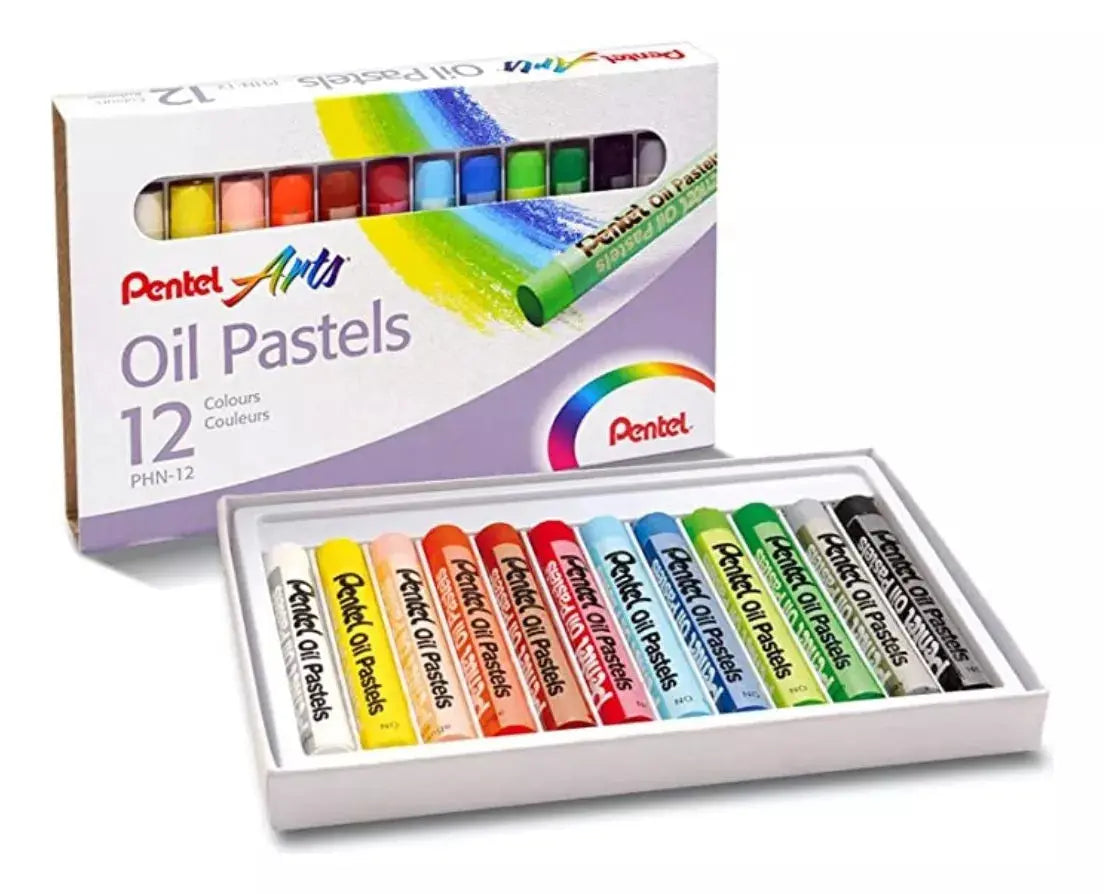 12 Pasteles Gises Tizas Aceite Pentel Arts Redondos Colores - Polvos Holi - contenido