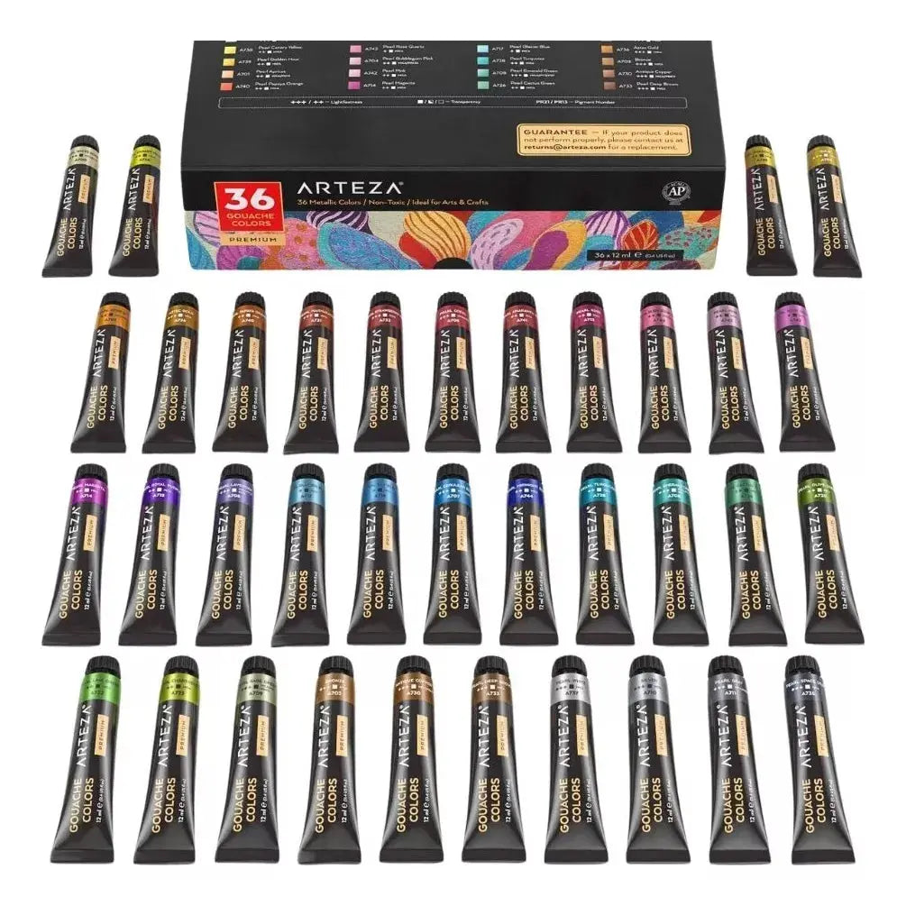 36 Tubos De Pintura Gouache Arteza 12 Ml Colores Surtidos - Arteza - detalle