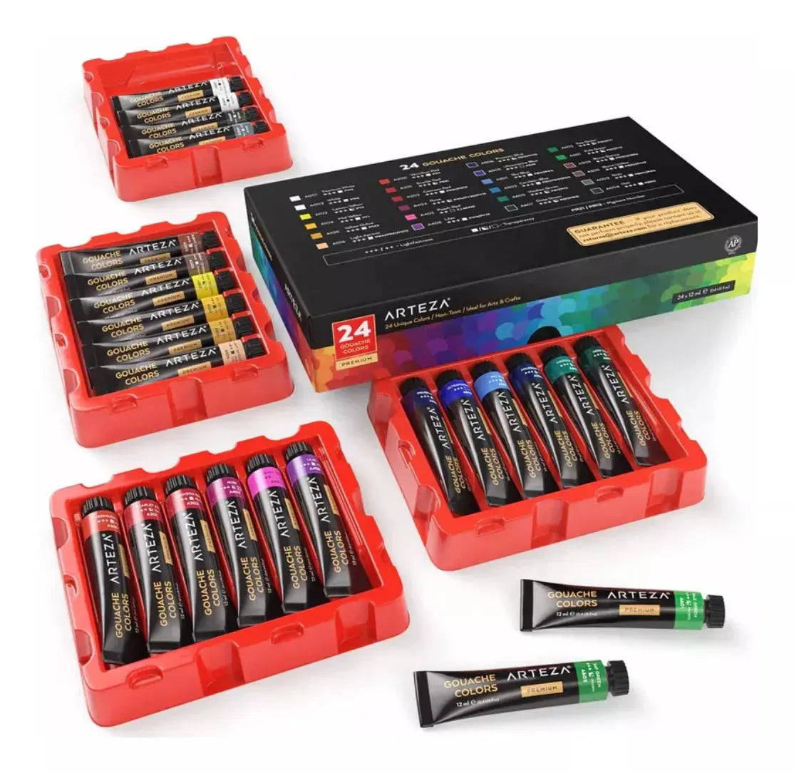 Set 24 Pintura Gouache Tubo 12 Ml Colores Sutidos Arteza - Arteza - vista lateral