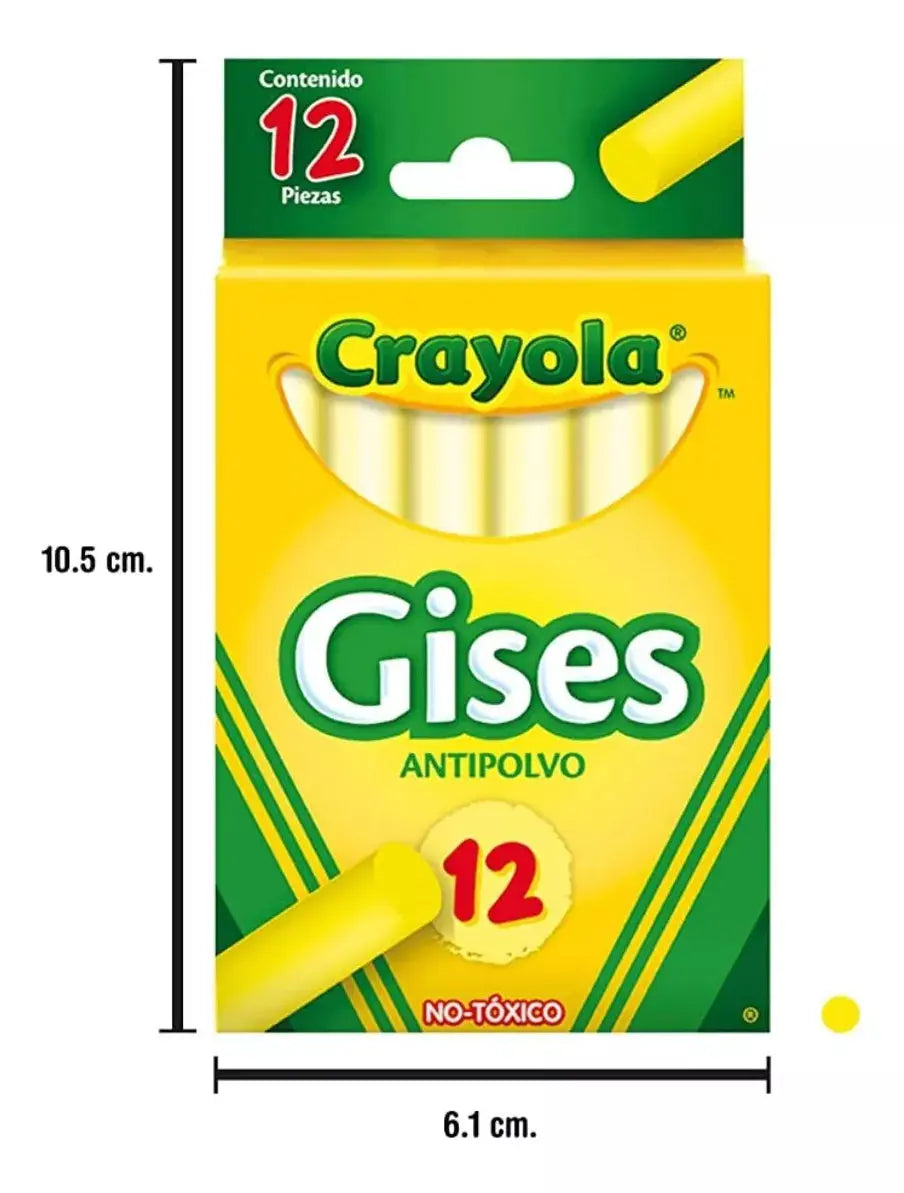 Caja 12 Gises Amarrillos Crayola Antipolvo Escolar Pizarron - Crayola - vista lateral