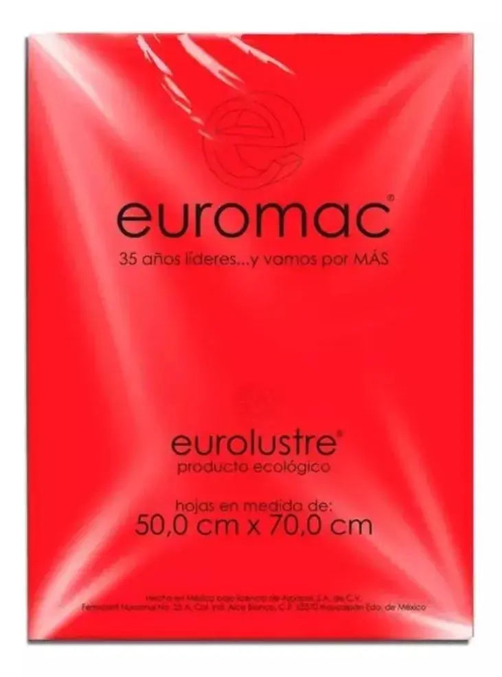 25 Hojas Papel Lustre Lustrina Euromac 50cm X 70cm Colores Rojo - Euromac - vista lateral