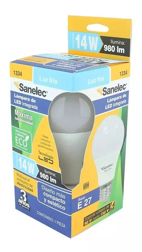 Foco Led Tipo A19 14w Sanelec Luz Fría Omnidireccional - Sanelec - detalle