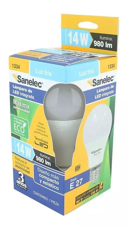 Foco Led Tipo A19 14w Sanelec Luz Fría Omnidireccional - Sanelec - detalle