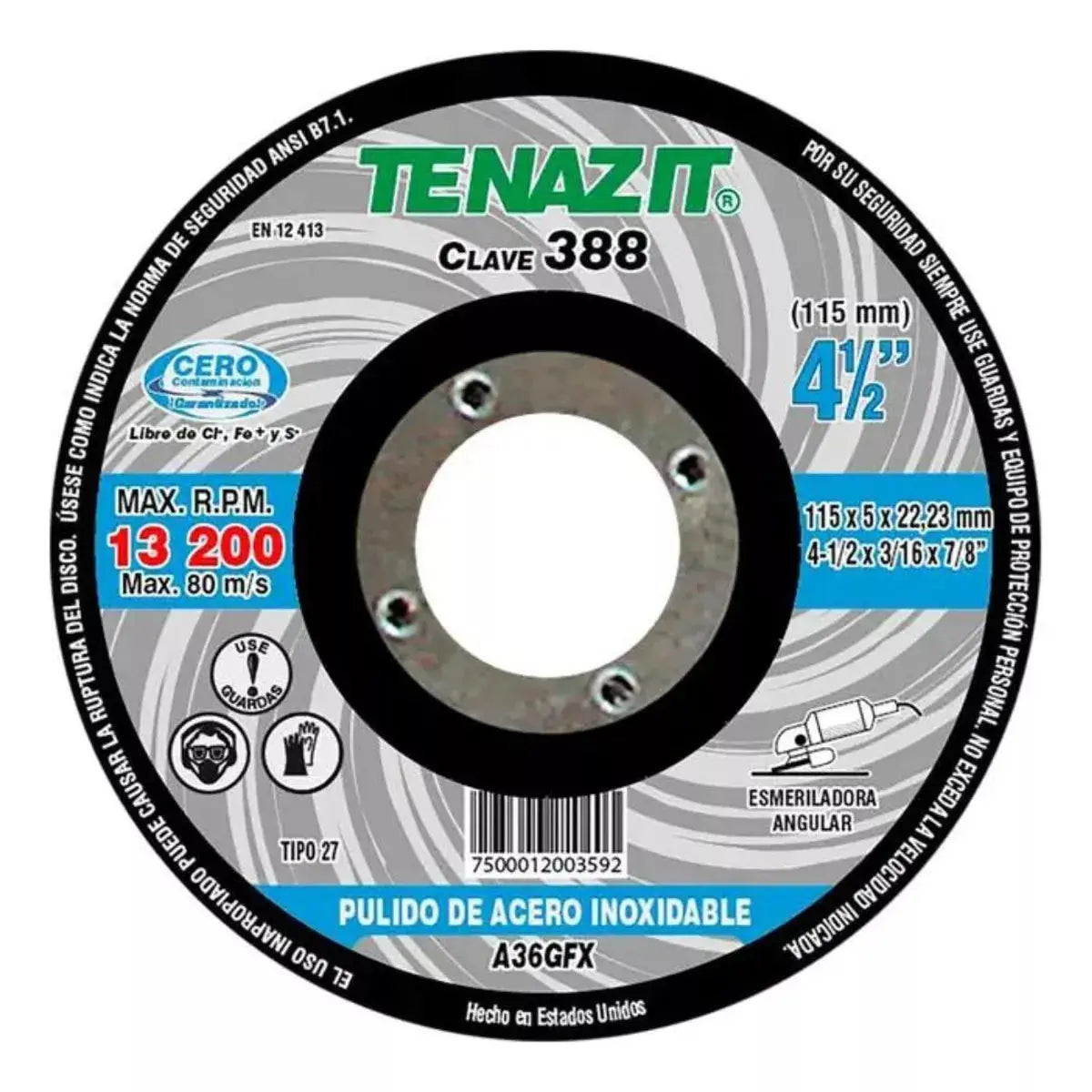 Disco Abrasivo 388 Tenazit Grano 36 4-1/2'' Esmerilar Pulir - Austrodiam