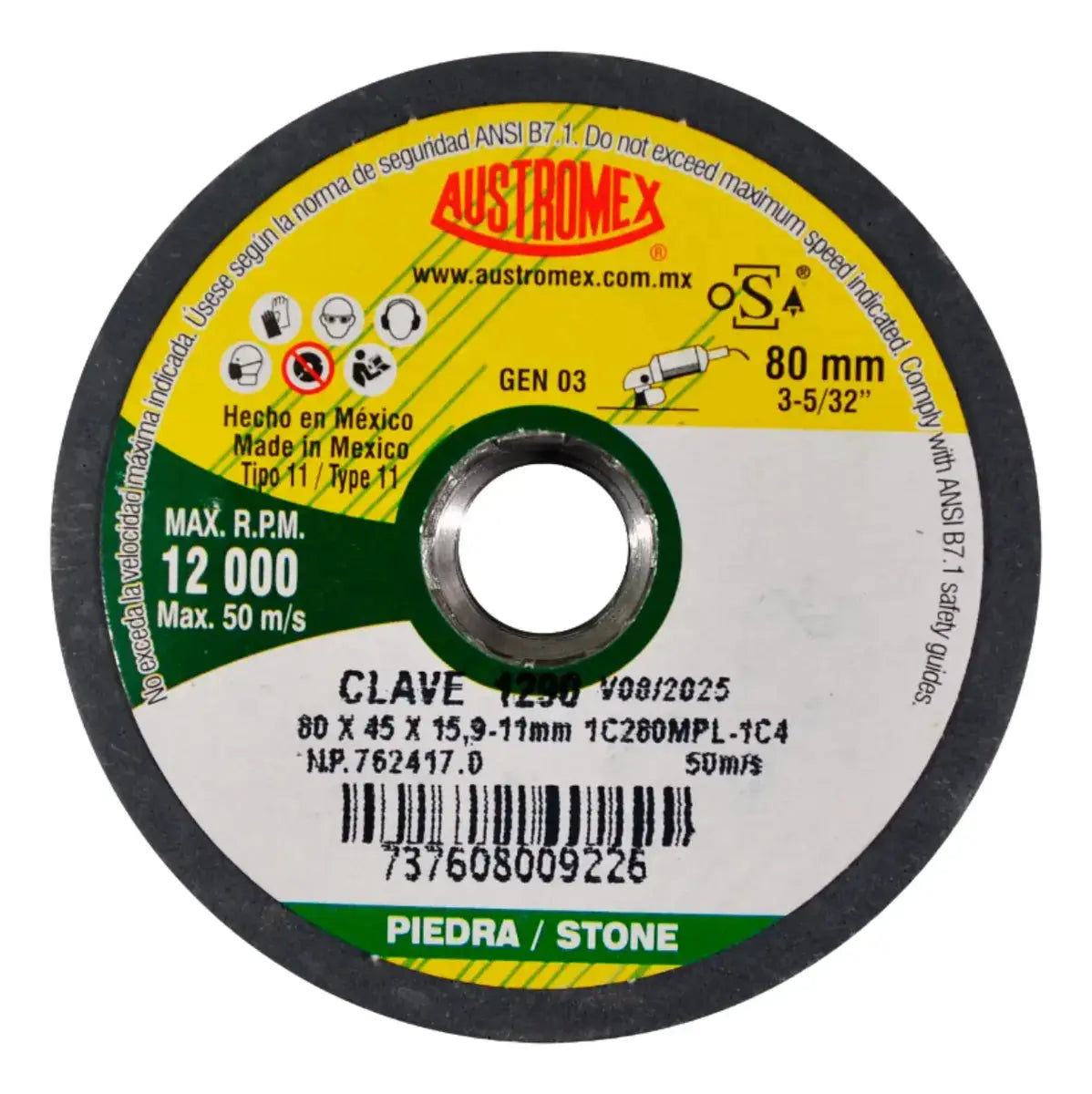 Copa Abrasiva Shellac 80x45x15.9-11mm Clave 1290 Austromex - Austrodiam - vista lateral