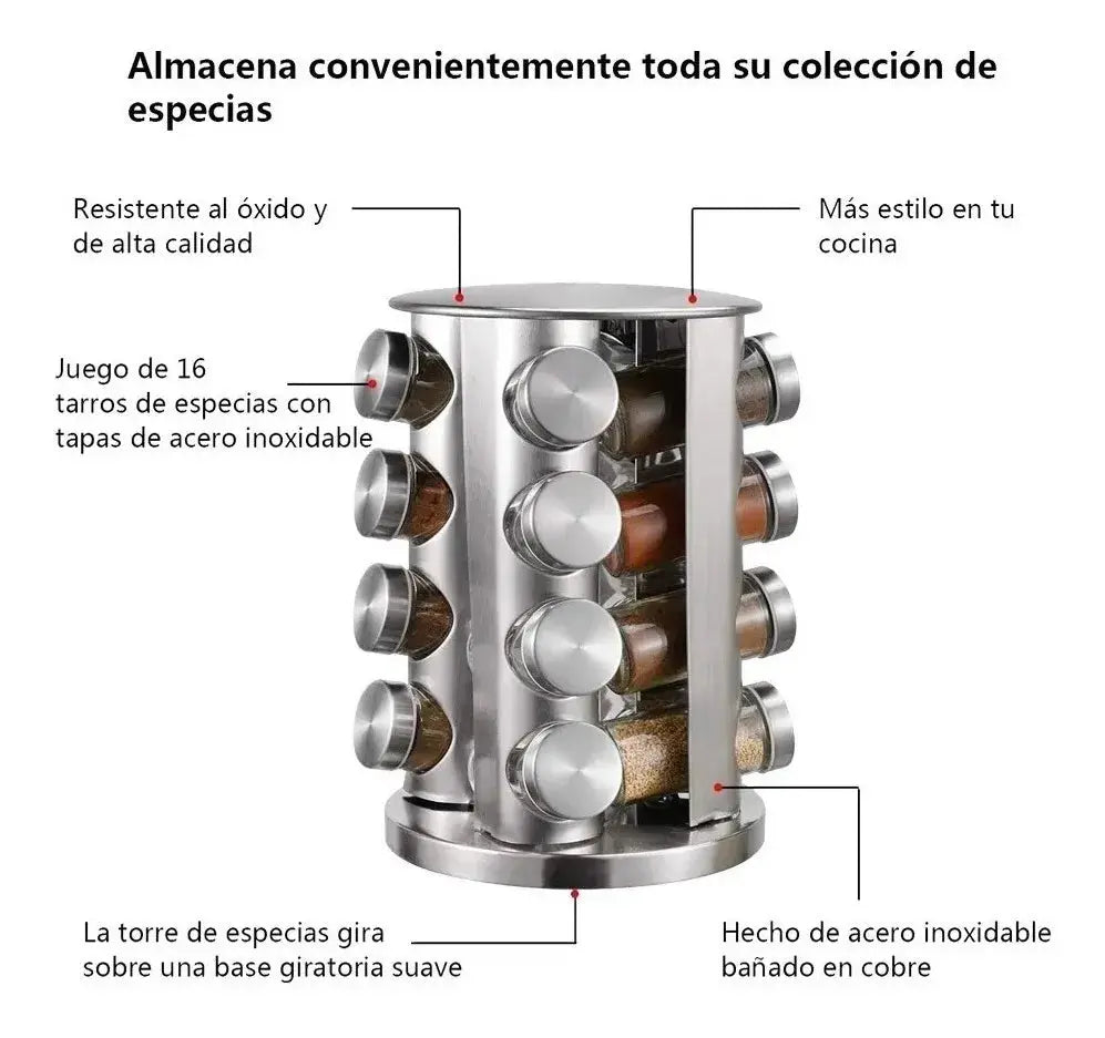 Especiero 9000 Alpro Carrusel 16 Frascos, Acero Inoxidable - Alpro - empaque
