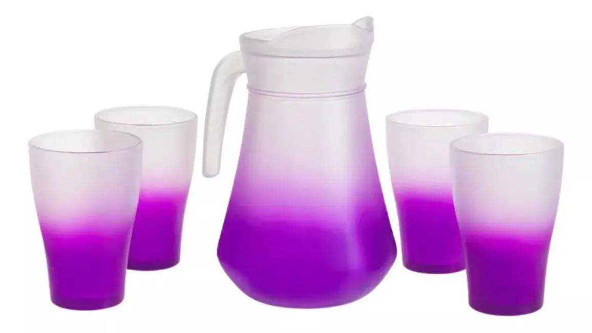 Set Juego Jarra 1.4l Agua Con 4 Vasos Vidrio 325ml Morado - URREA