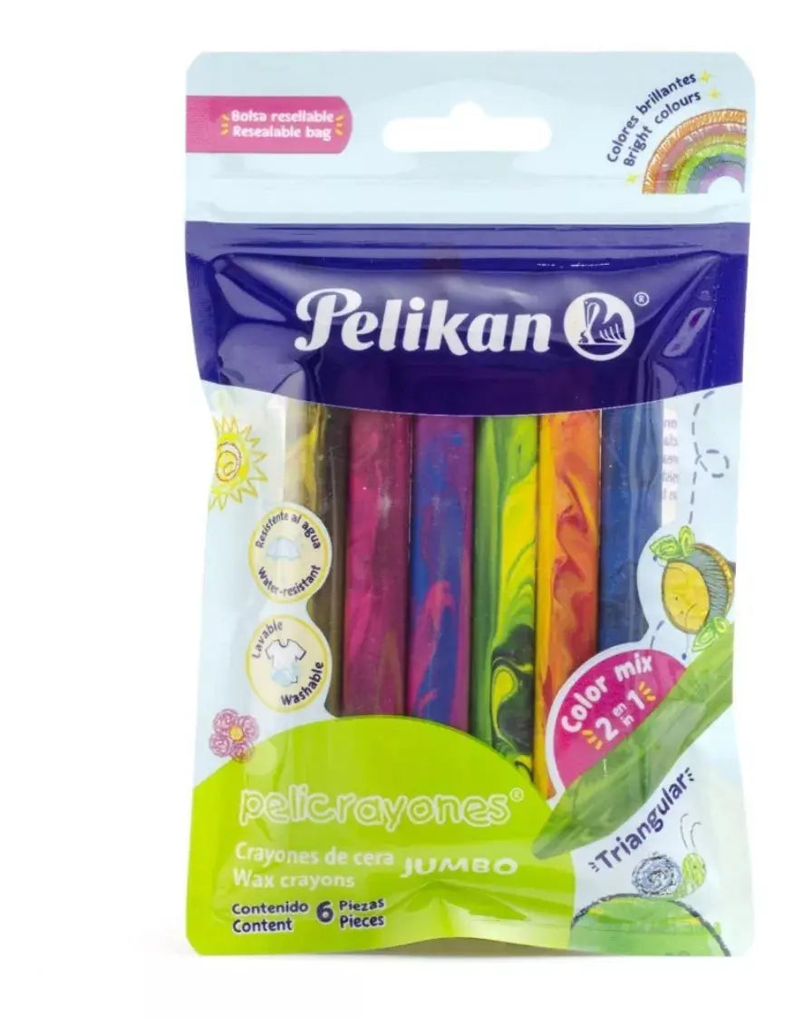 6 Crayon Jumbo Cera Color Mix Pelikan Escolar Niños Dibujo - Pelikan