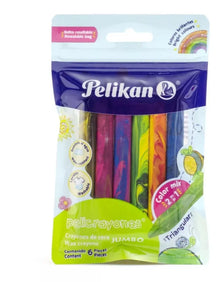 6 Crayon Jumbo Cera Color Mix Pelikan Escolar Niños Dibujo - Pelikan