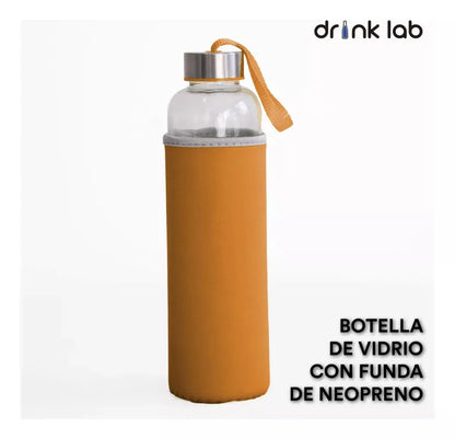 Botella Vidrio Funda Neopreno Agua Sport 600 Ml Resistente Naranja - Drink Lab - uso