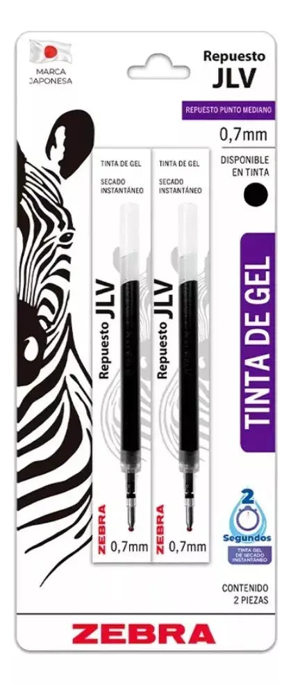 2 Piezas Repuesto Jlv Zebra Boligrafo Gel Blister 0.7 Mm - Zebra