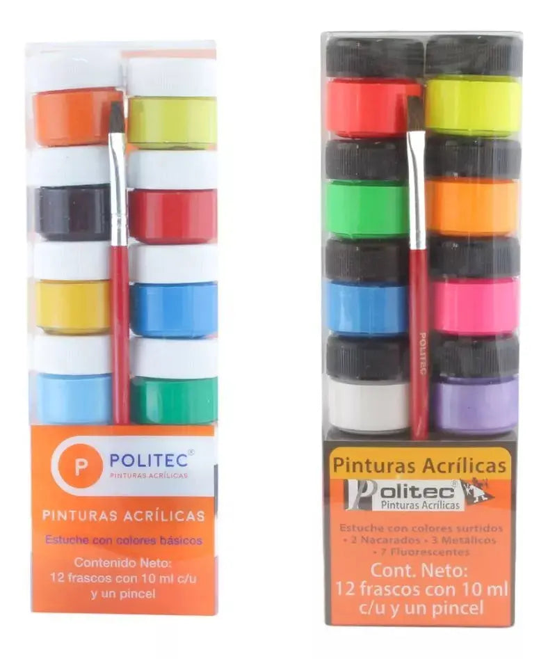 Set Pintura Acrilica Politec 12 Clasicos + 12 Especiales - Politec